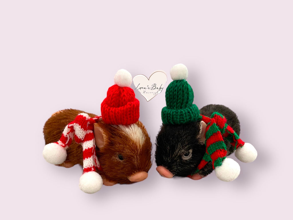 Christmas Knitted Hat, Christmas Scarf, Silicone Animal Xmas Winter Outfit. PIGLET NOT INCLUDED